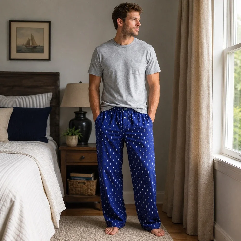 Polo Ralph Lauren Men's M Navy All Over Pony Pajama Pants 100% Cotton